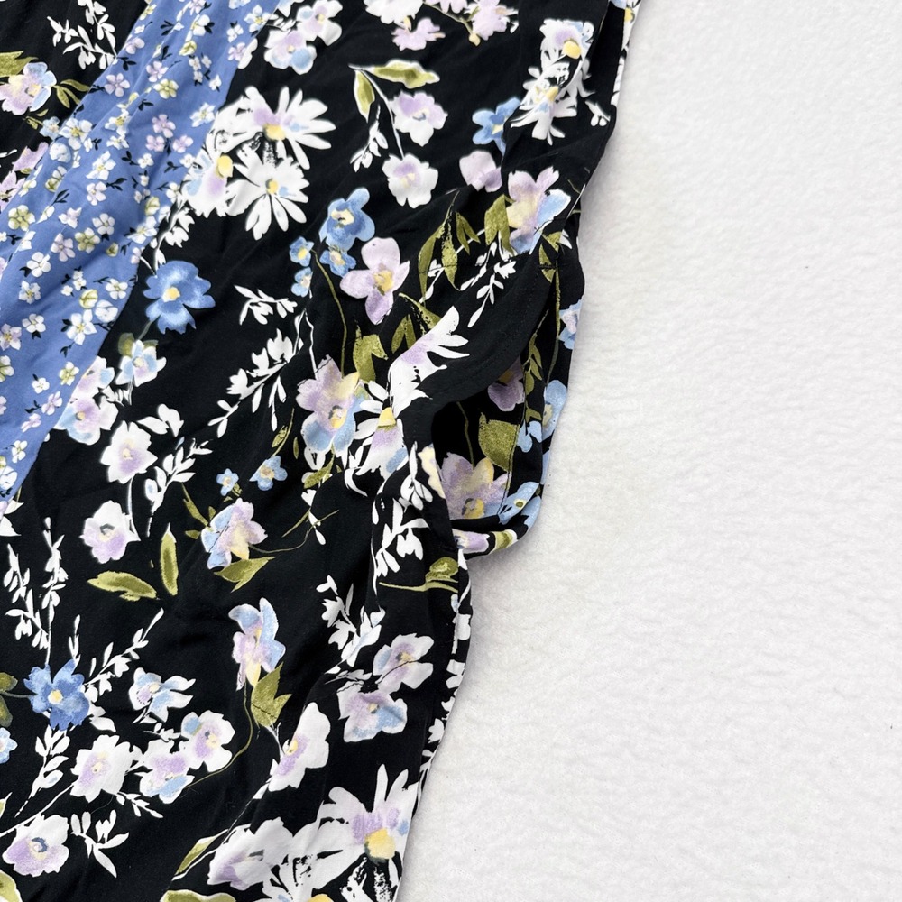 J Jill Dress Sz Small Petite Black Blue Floral Sleeveless Shift Heirloom Daisies - Picture 5 of 9